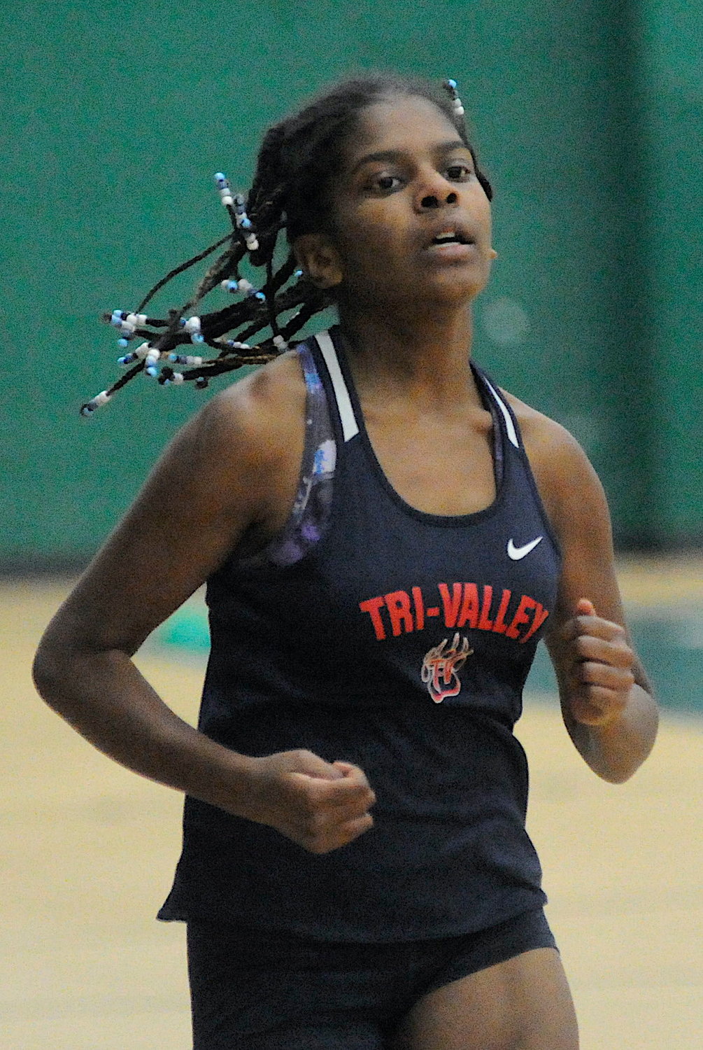 Tri-Valley’s Tabitha Mulholland, a 10th grader who competes in sprint events.